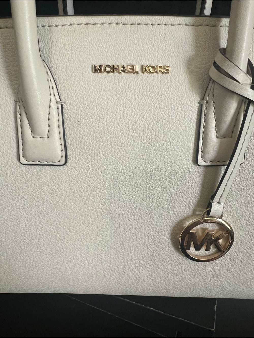 Michael Kors Cream Leather Structured Tote with Gold MK Charm
